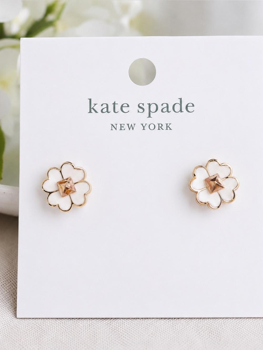 Kate Spade New York White Flower Gold Tone Stud Earrings